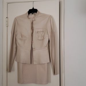 Bebe Genuine leather and linen 2 pc skirt/jacket